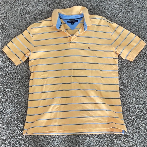 Men’s Yellow Striped Tommy Hilfiger Polo Size L - Picture 1 of 4